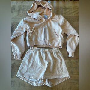 Aritzia cozy fleece short & hoodie set